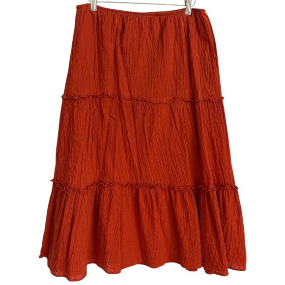 Vintage Dresses & Skirts - Vintage David Paul Low Rise Tiered Midi Skirt Orange Medium Boho Cottagecore